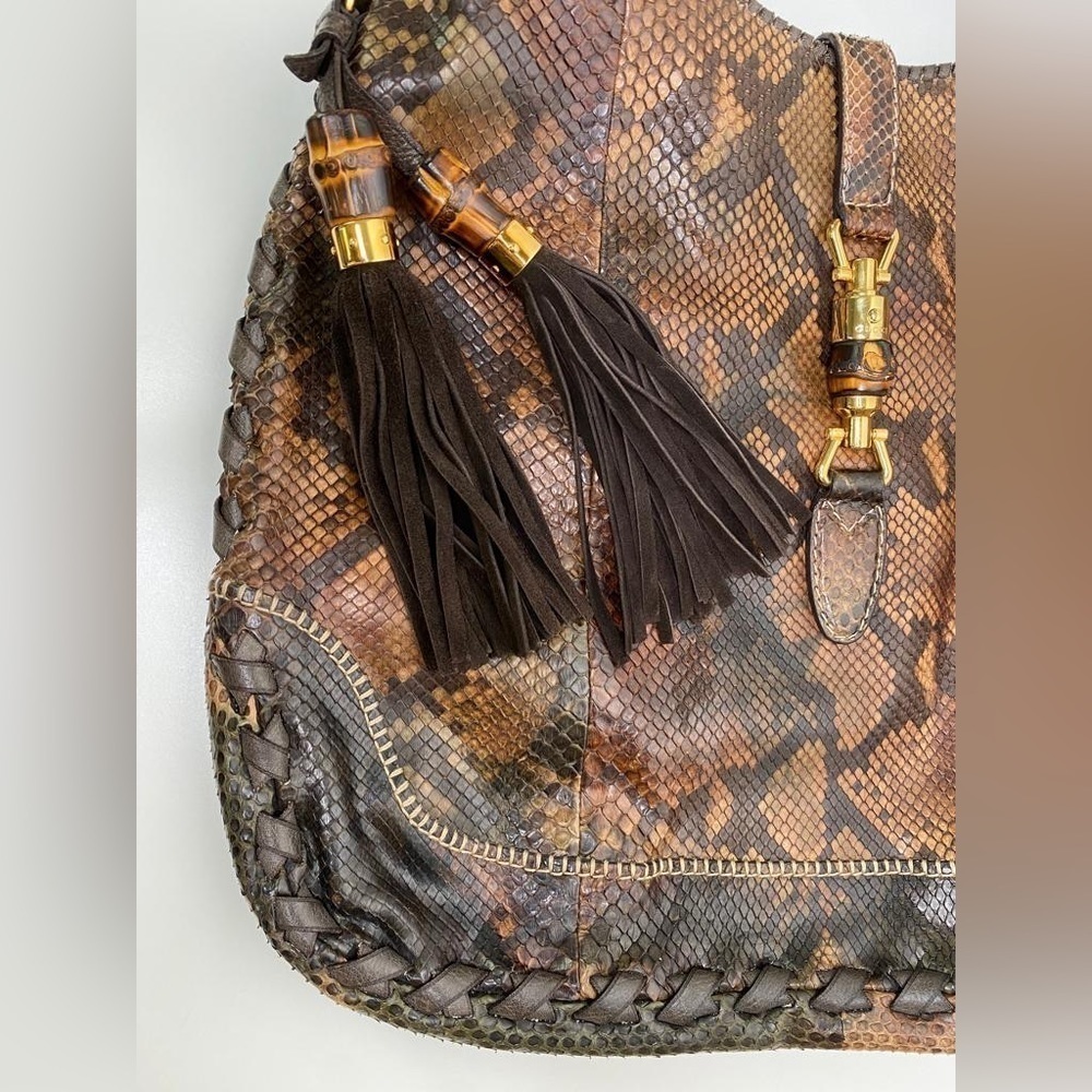 Gucci Brown & Black Python-Effect Hobo Shoulder Bag with Tassel Accent - Picture 5 of 10